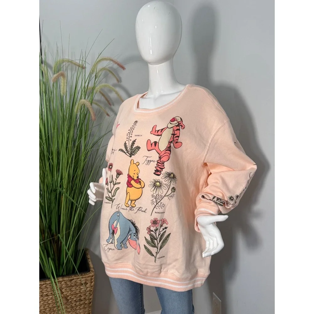 Disney Winnie the Pooh Botanical‎ Sweatshirt Peach Fleece Pullover 2X NEW - Picture 8 of 13
